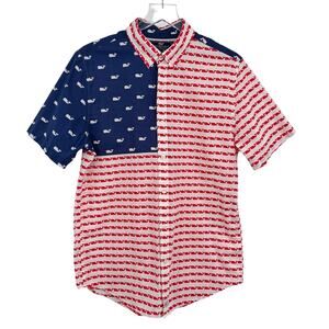 Vineyard Vines Murray shirt  men’s M slim fit whale USA flag red white blue